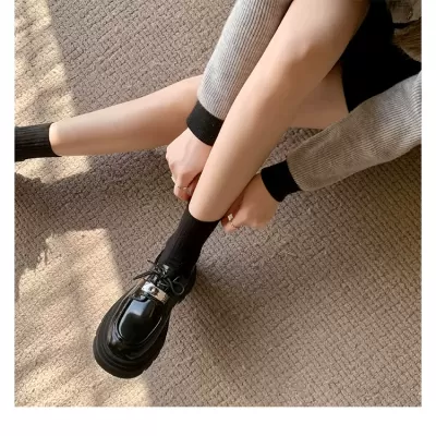 Genuine Leather Loafers Women Spring Autumn Lace Up Thick Sole Platform British Black Shoes 827 · YANYAN China shoe factory