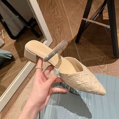 Open Toe Mules Women Summer New Fairy Style One Strap Rhinestone Chunky Heel Pointed Mary Jane · YANYAN China shoe factory