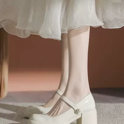 Women's Mary Jane Chunky Heel Shoes, Pearl French 2025 Retro Open Toe Fairy Shoes · YANYAN China shoe factory