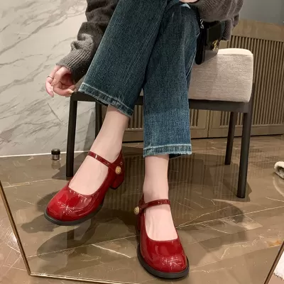 Selected Spring Chunky Heel Flats Vintage Simple Round Toe One Strap High Heels JK Mary Jane · YANYAN China shoe factory
