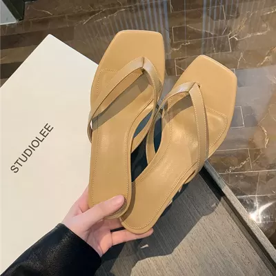 New Summer Women's Kitten Heel Sandals with Thong Flat Comfortable Slide Slippers · YANYAN China shoe factory
