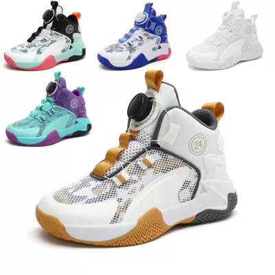 Boys Basketball Shoes with Twist Lock Middle & Big Kids Mesh Breathable Anti-Slip Sports Sneakers · YANYAN China shoe factory
