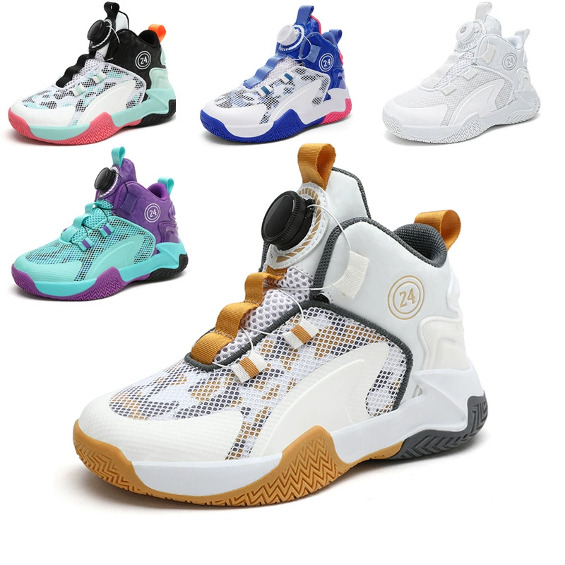 Boys Basketball Shoes with Twist Lock Middle & Big Kids Mesh Breathable Anti-Slip Sports Sneakers