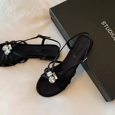 New Summer Fashion French Elegant Retro Gem Buckle Thin Strap Wedge Heel Open Toe Sandals Women · YANYAN China shoe factory