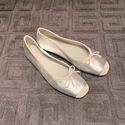Korean Sweet Shallow Mouth Bow Chunky Heel Shoes Fashion Color Block Silk Ballet Shoes Women Cross Border · YANYAN China shoe factory