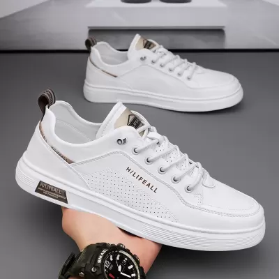 Men's Breathable Pilot Casual Shoes Non-Slip Waterproof White Leather