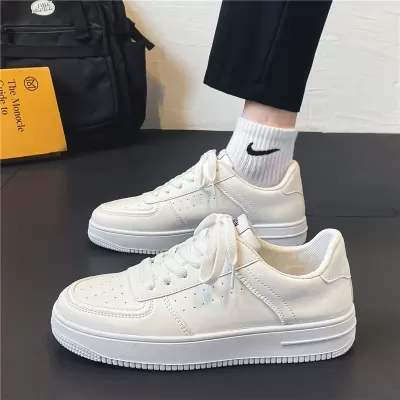 Men's Spring 2026 New Breathable Mesh Casual Sneakers, Youth Fashion Solid White Board Shoes · YANYAN China shoe factory