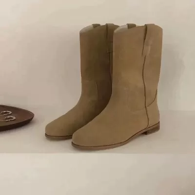 Zhao Lusi Same Style Western Cowboy Boots Women Suede Short Boots Martin Boots HOWUS 2025