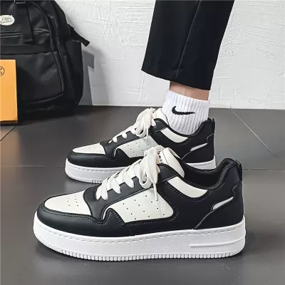 Men's Spring New Leather Breathable Casual Sneakers, Youth Fashion Thick Sole White Board Shoes · YANYAN China shoe factory