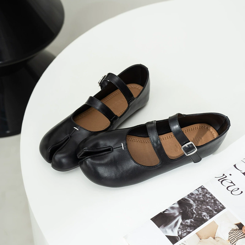 New Fall Double Row Buckle Strap Split Toe Shoes Mary Jane Designer Flats Women
