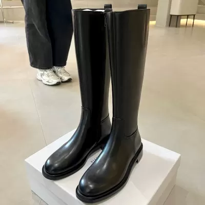 New Fall Winter European American Simple Round Toe Chunky Heel Side Zipper Fashion High Top Boots Women Knight Boots