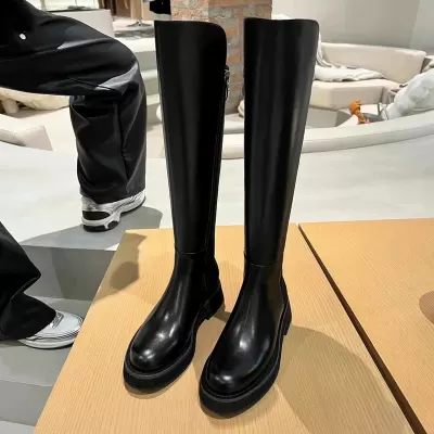 New Fall Winter Thick Sole Petite Long Boots Stretch Knight Boots Women Genuine Leather High Top Boots