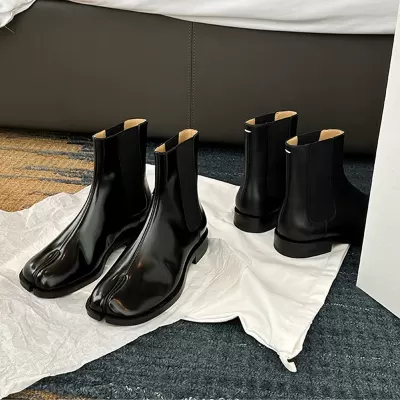 New Fall Winter Split Toe Chelsea Boots British Style Patent Leather Short Boots for Women · YANYAN China shoe factory