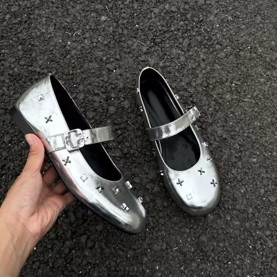 Punk Rhinestone Ballet Flats Designer Sweet Cool Mary Jane Round Toe Shallow Mouth Women's Comfortable Shoes · YANYAN China shoe factory