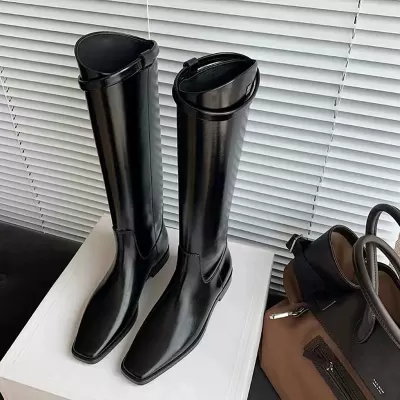 New Fall Winter Korean Slim Belt Buckle Knee High Boots Chunky Heel Platform Height Increase Riding Boots Women · YANYAN China shoe factory