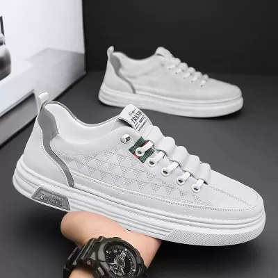 Men's White Board Shoes 2026 Winter Breathable Casual Leather Sneakers