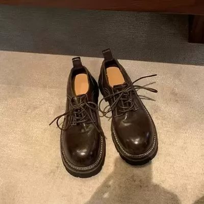 New Washed Shrunken Soft Horsehide Platform Lace Up Loafers British Round Toe Leather Shoes Women · YANYAN China shoe factory