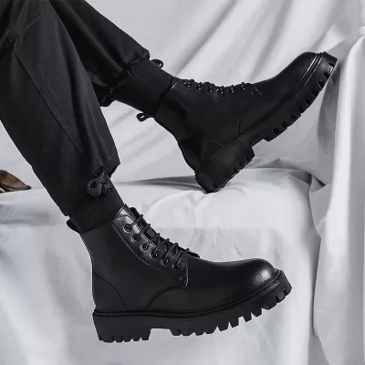 Men's Martin Boots High Top Retro British Style Casual Leather Boots