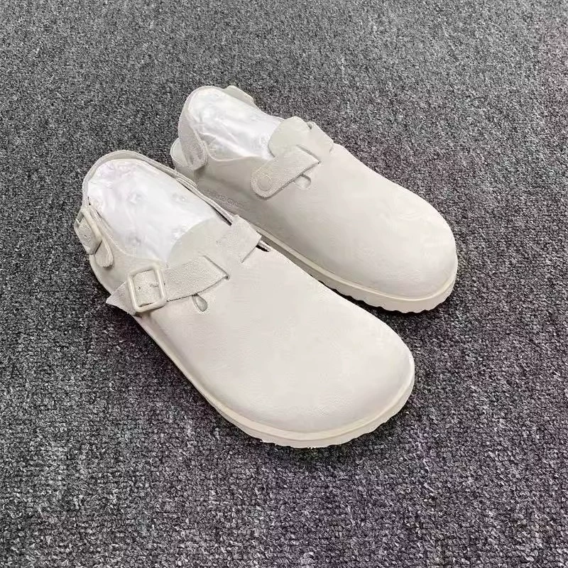 Chaussures Birkenstock unies polyvalentes 2025, nouvelles, cuir véritable, semelle épaisse, liège doux, sandales à orteils, demi-pantoufles