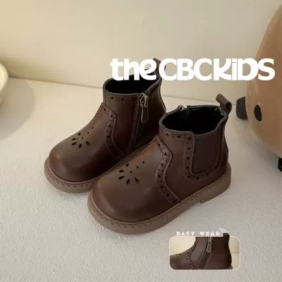 XSHX Brogue Style Kids Leather Boots 2023 Autumn Winter Warm Lining Retro Chelsea · YANYAN China shoe factory