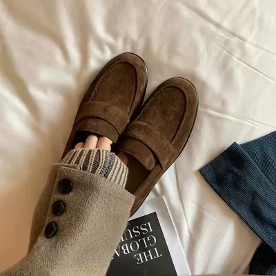 New Fall Winter Maillard British Style Slip On Chunky Heel Loafers Flat Shoes Women Versatile · YANYAN China shoe factory
