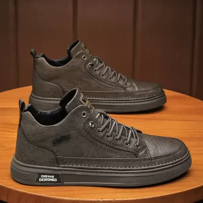Men's Martin Boots High Top Retro Casual Leather Work Boots Slip-On