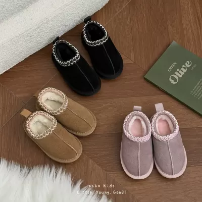 XSHX Retro Ethnic Style Kids Genuine Leather Snow Boots Winter Thick Warm 239111