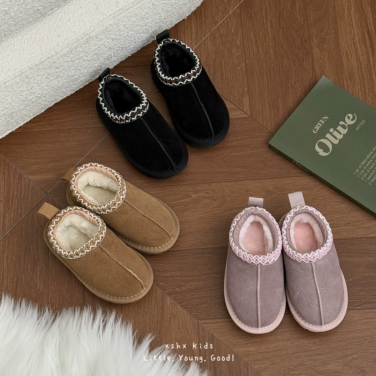 XSHX Retro Ethnic Style Kids Genuine Leather Snow Boots Winter Thick Warm 239111