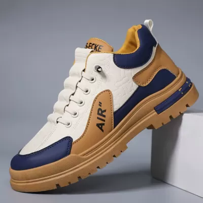 Men's Work Safety Shoes Autumn, Casual Leather Board Shoes Thick Sole Dad Shoes
