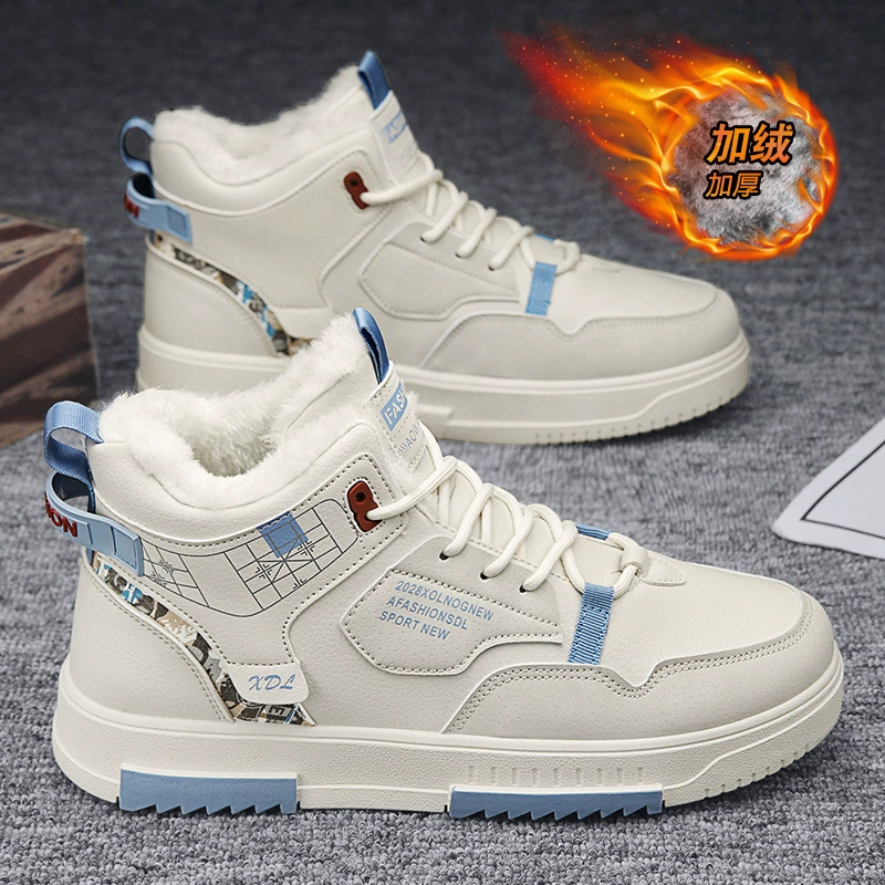 Sapatos Board Casuais Cano Alto Masculinos Inverno Estilo Coreano Forrados Algodão Tênis Quentes