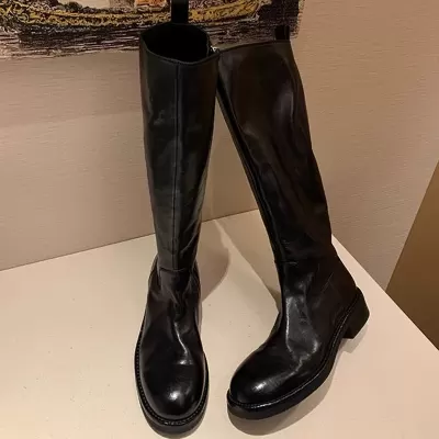 New Inside Out Washed Horsehide Chunky Heel Platform High Top Boots Side Zipper Simple Slim Riding Boots Women · YANYAN China shoe factory