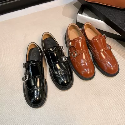 New Fall Winter British Vintage Leather Shoes Exquisite Carved Baroque Loafers Monk Strap Shoes Women · YANYAN China shoe factory
