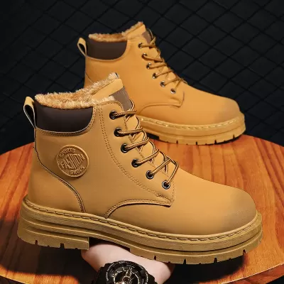 Men's High-Top Martin Boots, Fleece-Lined Winter Work Boots, British Korean Waterproof Boots