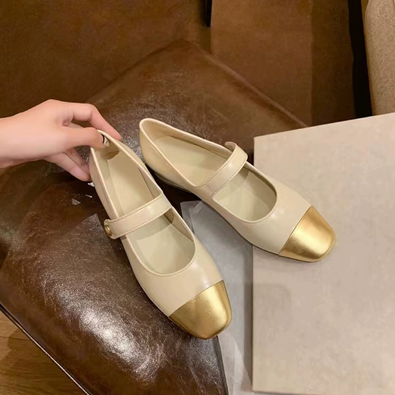 Strap Round Toe Color Block French Mary Jane Flat Shoes Women Shallow Mouth Flat Shoes Summer Mary Jane