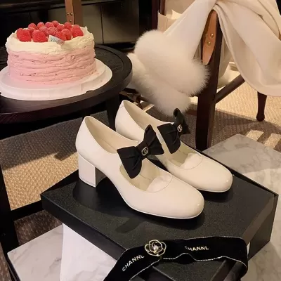 New Princess Madeleine French Bowknot Round Toe Chunky Heel Chanel Style Mary Jane Leather Shoes Women · YANYAN China shoe factory