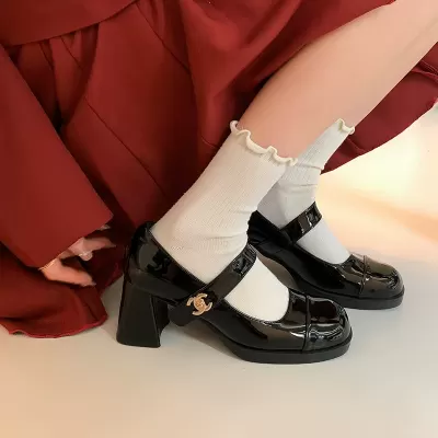 Christmas Prelude New Spring New Chanel Style Buckle Chunky Heel Mary Jane Flat Shoes Women High Heel Mid Heel · YANYAN China shoe factory