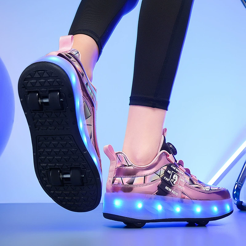New Export Heelys Four-Wheel Roller Shoes USB Charging Light-Up Shoes for Kids Unisex