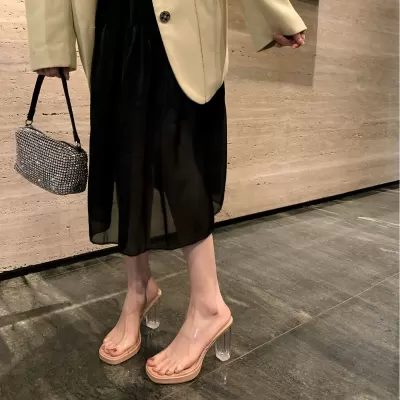 Women's Transparent High Heel Sandals with Platform, Crystal Slippers for Summer · YANYAN China shoe factory