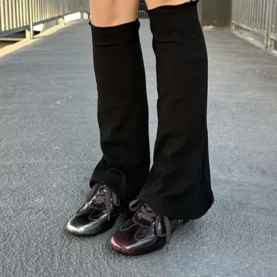 Low Wedge Gradient Black Pink Silver German Trainer Shoes 2025 New Round Toe High Heel Worn Color Lace-Up Casual