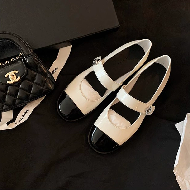 Women's Mary Jane Shoes with Two-Tone Block Heel, Classic Chanel Style, Spring