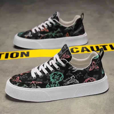 Men's Spring 2026 New Breathable Canvas Shoes, Fashion Casual Low-Top Printed Trendy Shoes · YANYAN China shoe factory