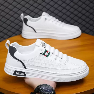 Spring Men's New Breathable Slip-On White Shoes, Fashion Casual Leather Sneakers, Board Shoes