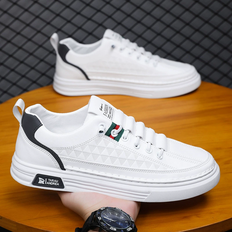 Spring Men's New Breathable Slip-On White Shoes, Fashion Casual Leather Sneakers, Board Shoes