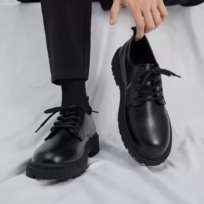 Men's Business Leather Shoes 2026 Winter Teenager British Style Thick Sole Casual