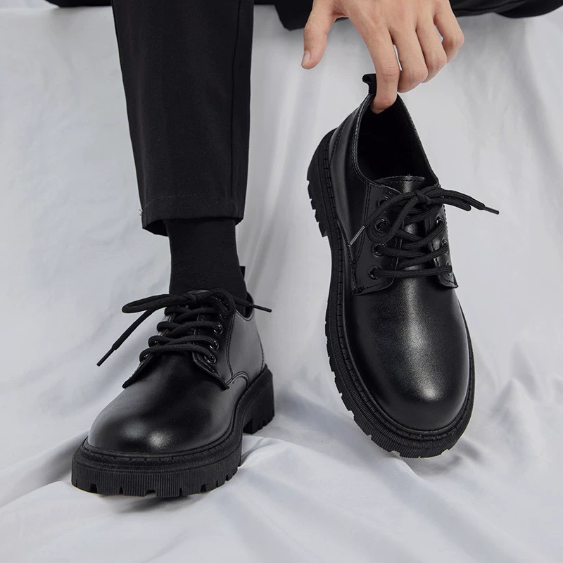 Men's Business Leather Shoes 2026 Winter Teenager British Style Thick Sole Casual