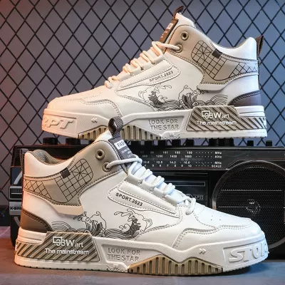Chaussures board style chinois pour homme, printemps/automne, montantes, blanches, décontractées · YANYAN China shoe factory