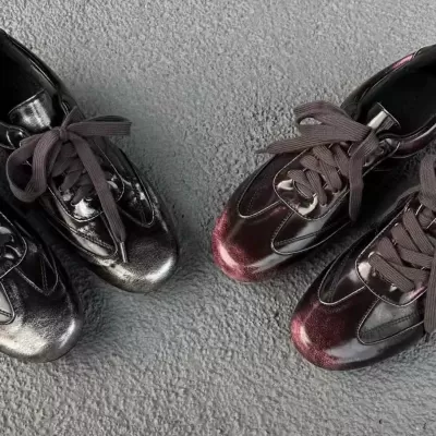 Low Wedge Gradient Black Pink Silver German Trainer Shoes 2025 New Round Toe High Heel Worn Color Lace-Up Low Heel · YANYAN China shoe factory
