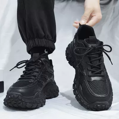 Men's Work Safety Shoes Winter Breathable Anti-Slip Rubber Sole Height Increasing Dad Sneakers