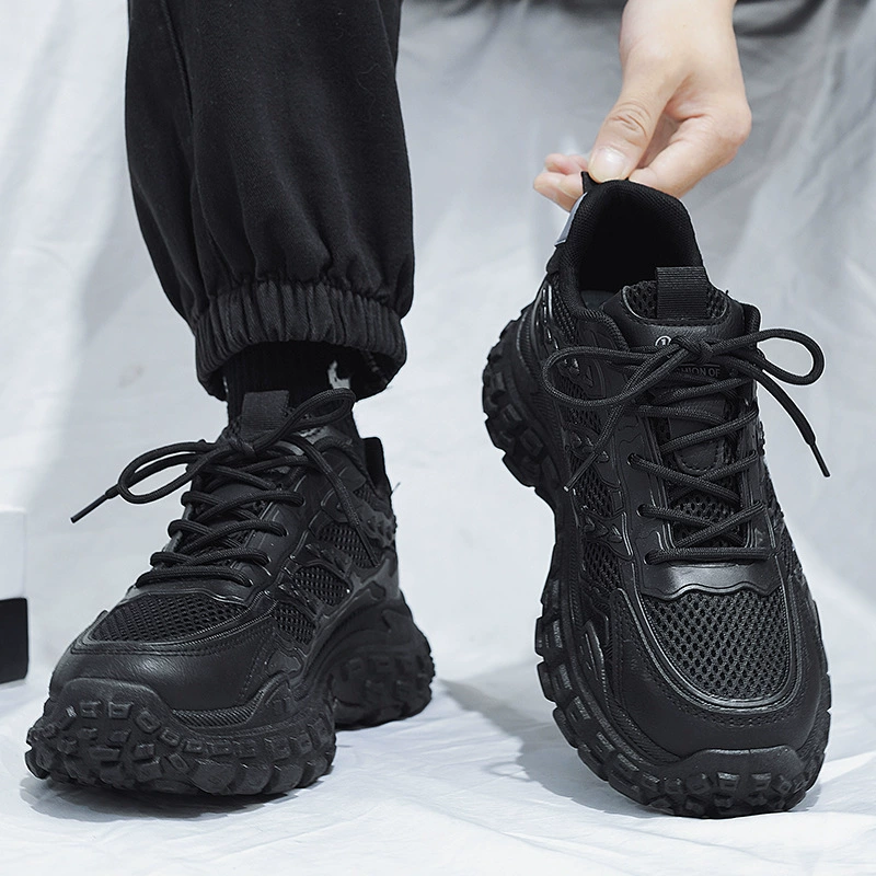 Men's Work Safety Shoes Winter Breathable Anti-Slip Rubber Sole Height Increasing Dad Sneakers