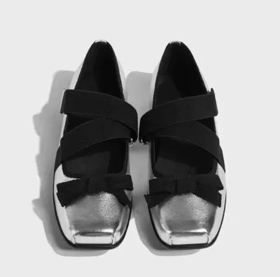 Openyy Ballet Shoes 2025 Spring New Women's Silver Sport Shallow Mouth Mary Jane Retro Flats · YANYAN China shoe factory